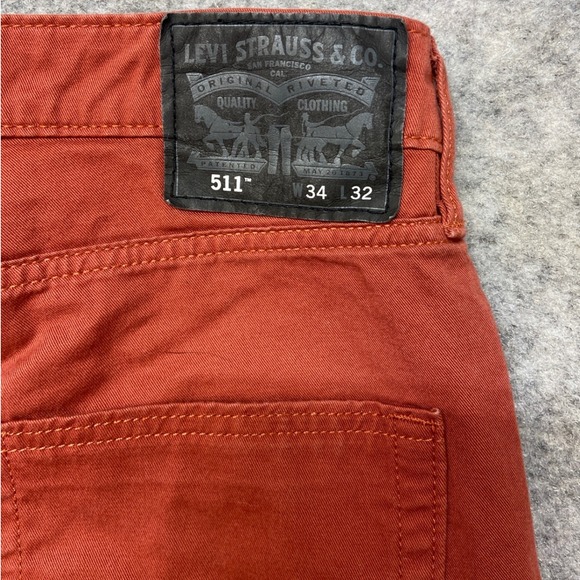 Levis 511 Slim Fit Pants Mens 34x32 Burnt Orange Chino 5-Pocket gusset crotch - Picture 4 of 10